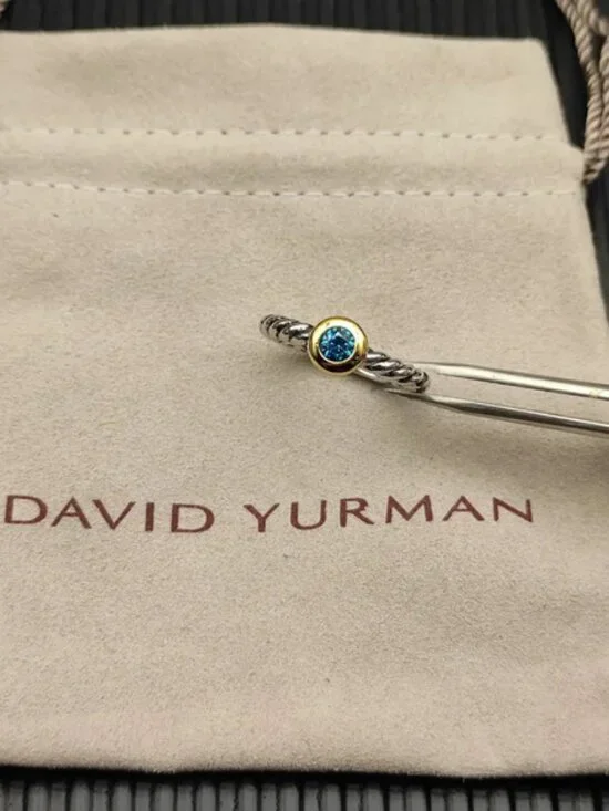 David Yurman Two-Color Petite Cable Blue Diamond Ring