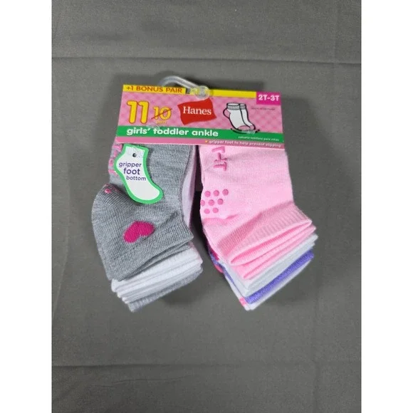 NEW Hanes Toddler Girls' 10 Pk W/BONUS‎ Athletic Ankle Sock Various Colors 2T-3T