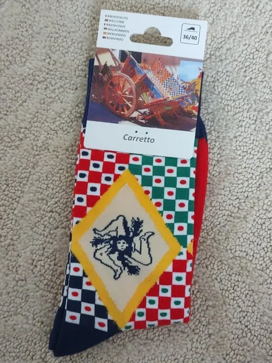 Tre C Carretto Sicilian Socks w/ Geometric Design and Trinacria Symbol