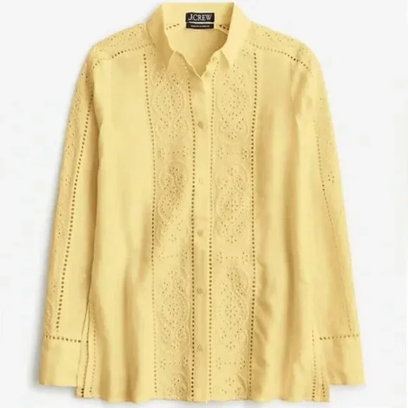 J. Crew Garçon Classic Shirt in Eyelet Linen Yellow