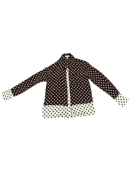 J.Crew Silk Contrast Polka Dot Button Down Shirt | Brown/Cream | Size XS