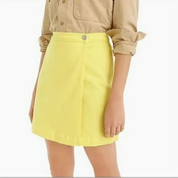 J Crew Yellow Garment-dyed Japanese Denim Wrap Mini Skirt |  Size