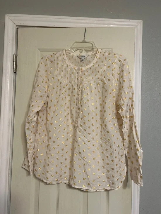 25%off🎁CIJ🌲 J. Crew white metallic star silk blend top