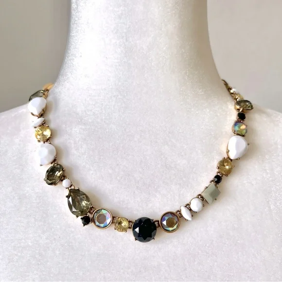 J. CREW Statement Necklace Multi Colored Stones Rhines…