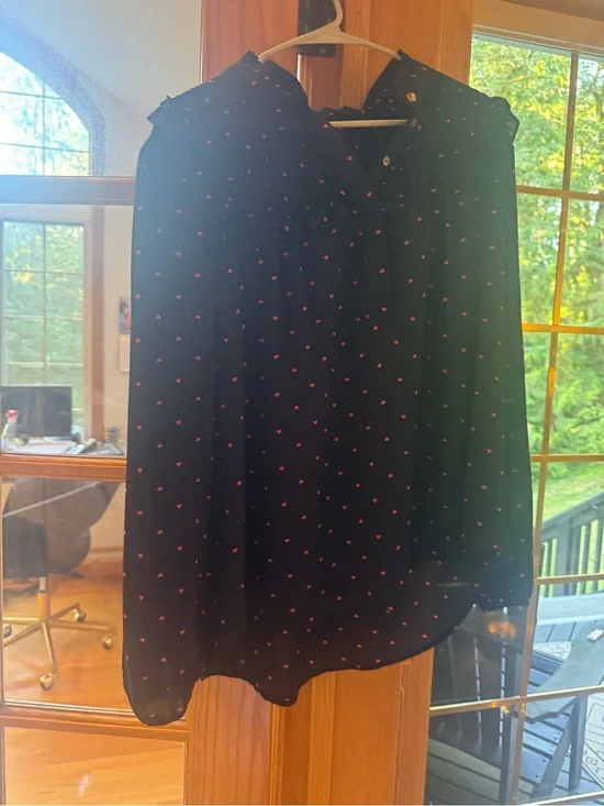J. Crew Black A-Line Shirt with Pink Heart Print