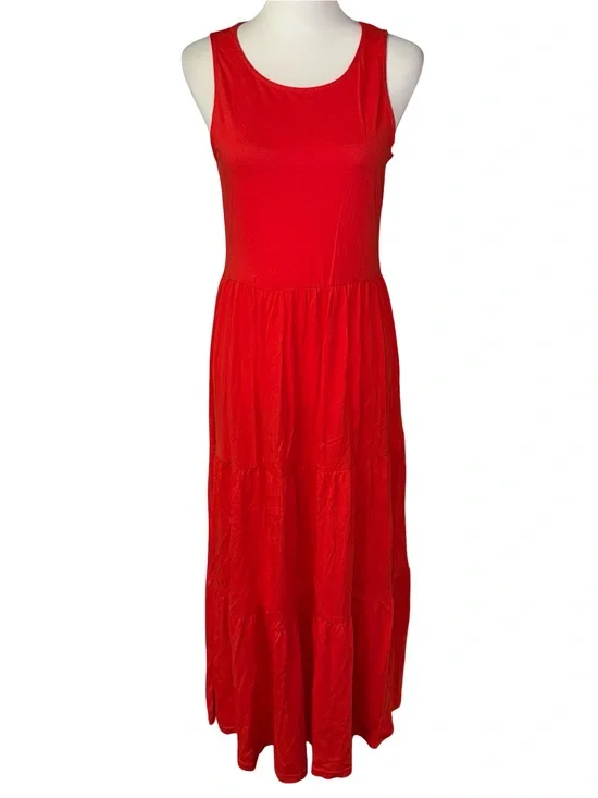 J. Crew Tiered knit maxi dress Bright Cerise Red sz XS cotton nwt new