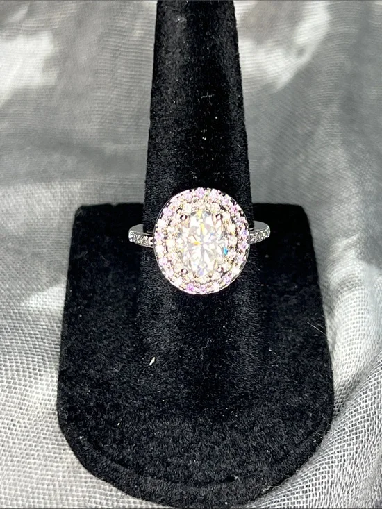 Sterling Silver 925 Oval Halo Moissanite Diamonds