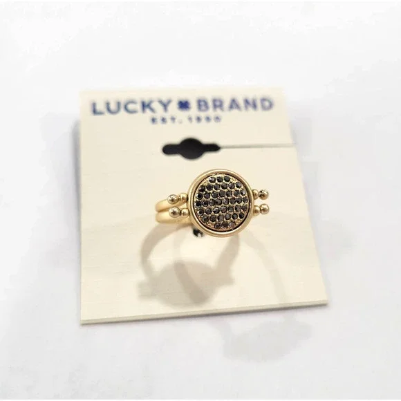 Lucky Brand Gold-Tone Pave Circle Statement Ring NWT Size 7
