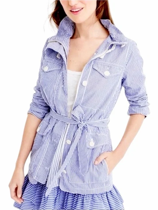 Title J.Crew – Blue White Striped Utility Anorak Jacket Tie Waist – Sz. PM
