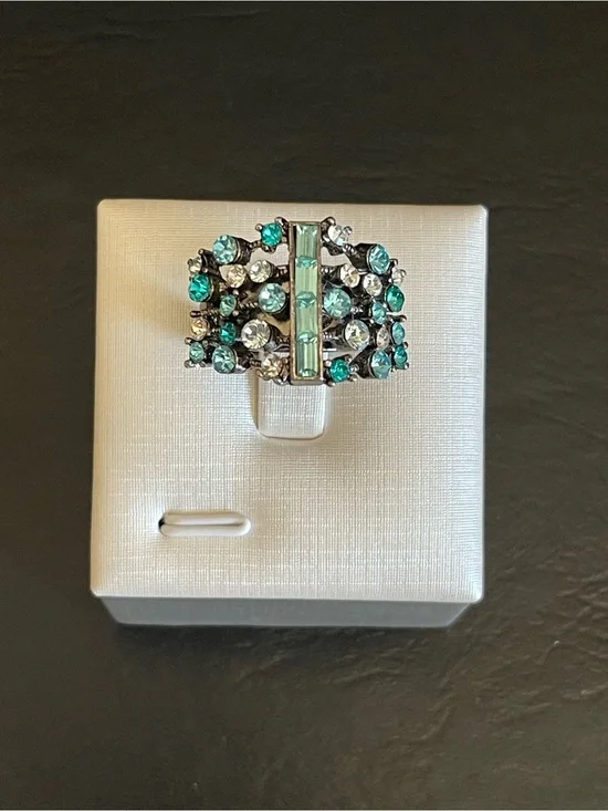 Black silver tone Rhinestone Statement Ring .