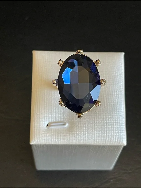 Deep Blue Oval Statement Ring.