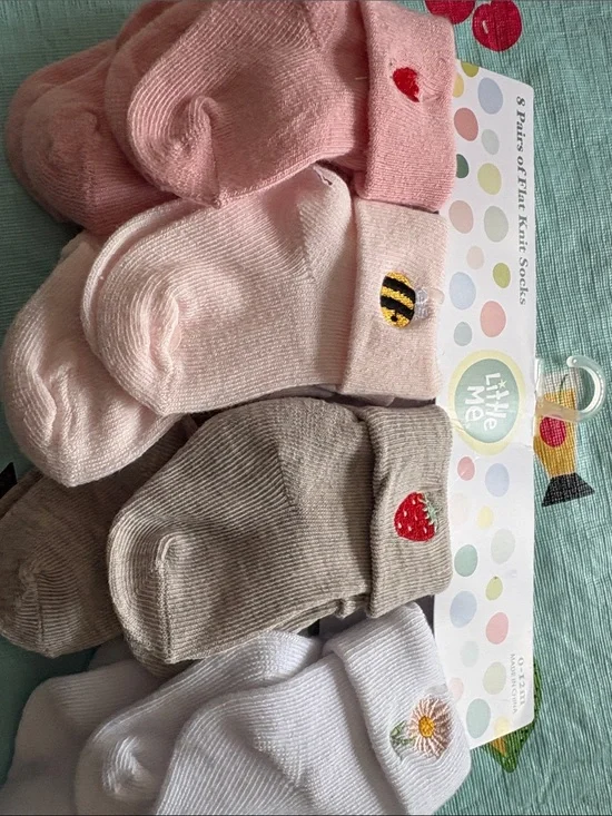 Little Me Baby Crew Socks Set in Pink, Light Pink, Beige, White