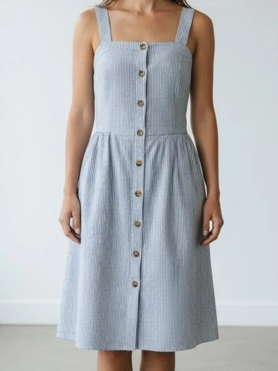J. Crew Striped Blue & White Button-Front Mini Dress S