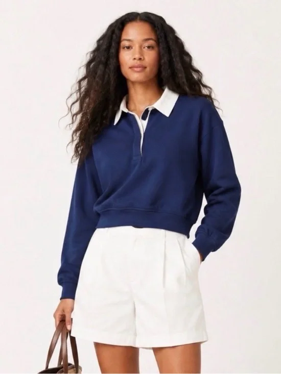 J. Crew Navy Pullover with White Polo Collar