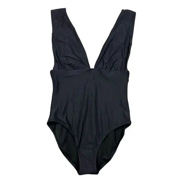 J Crew Plunge Swimsuit Womens 10 Black V Neck One Piece Lined Resortwear G9417