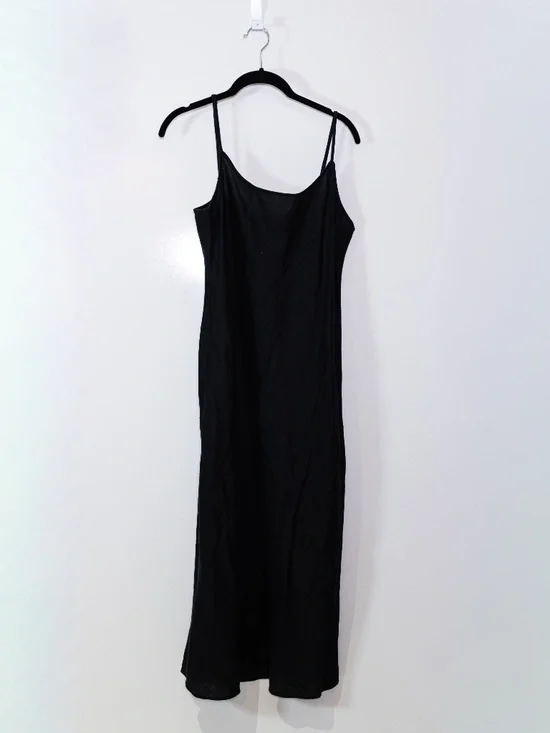 NEW J. Crew Gwyneth V Neck Slip Sleeveless Tank Midi Dress In Linen Solid Black