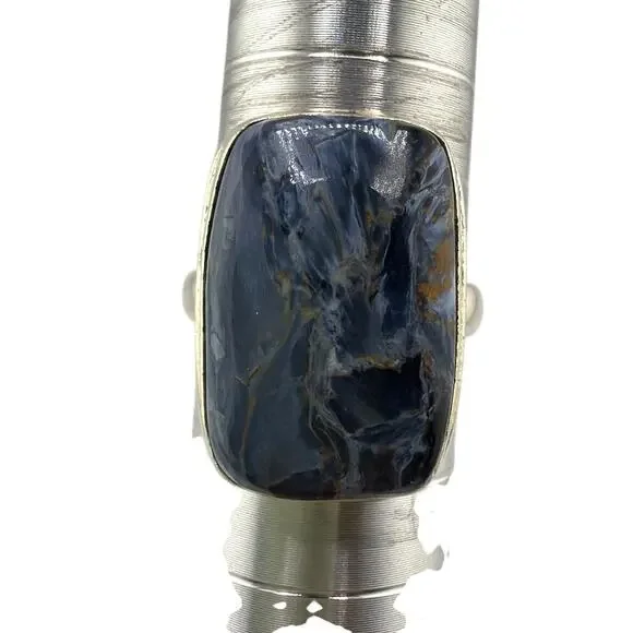 Rectangular Blue Pietersite Sterling Silver Ring Artisan Jewelry 8.5