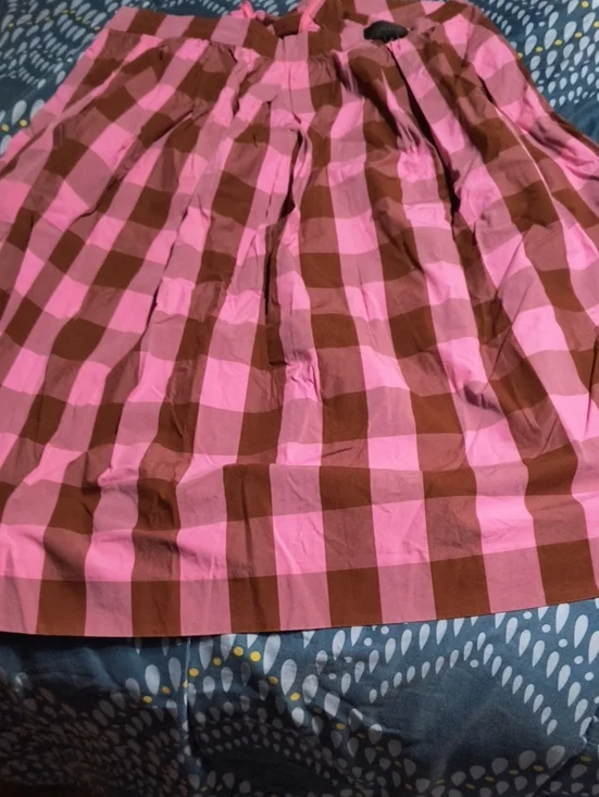 J. Crew Pink and Brown Gingham Full Skirt