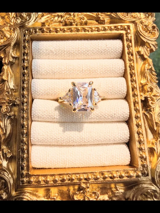 Gold Cubic Zirconia Engagement Ring - Gold Tone Statement