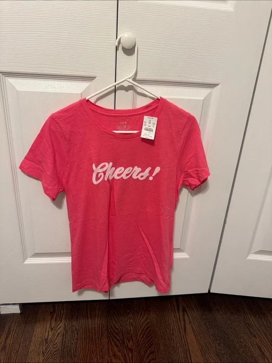 J. Crew Pink 'Cheers!' Graphic Short Sleeve Tee