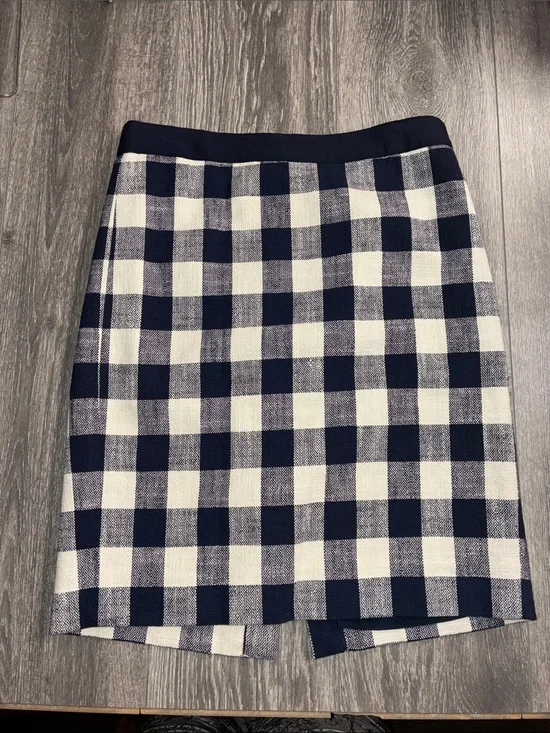J. Crew Navy and White Gingham Pencil Skirt Size 4
