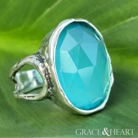 Grace & Heart G&H SKYE Ring Size 6 .925 Sterling Silver & Chalcedony Stone BLUE