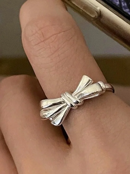 Sterling Silver Bow Ring with Strawberry Case Adjustable Size gold plated