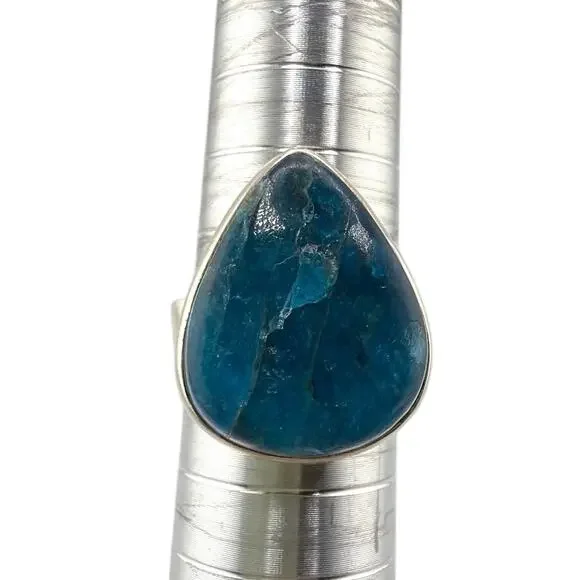 Pear Shaped Blue Apatite Sterling Silver Ring Artisan Jewelry 8.5