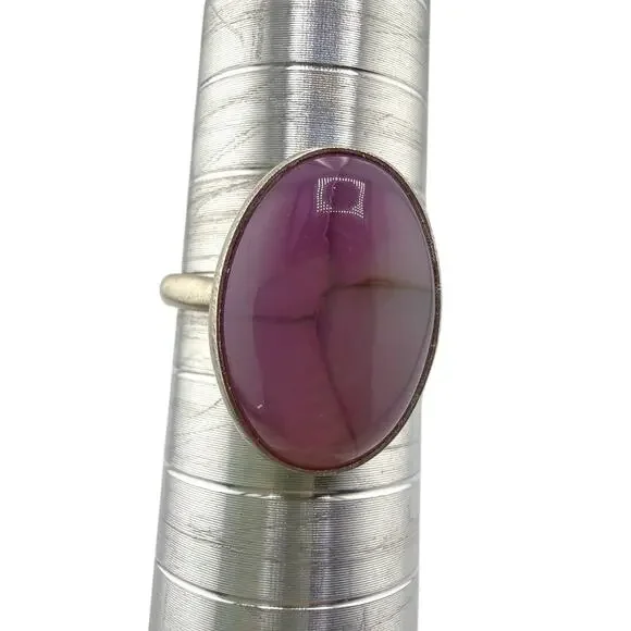 Oval Dragon Veined Agate Sterling Silver Ring Artisan Jewelry 8