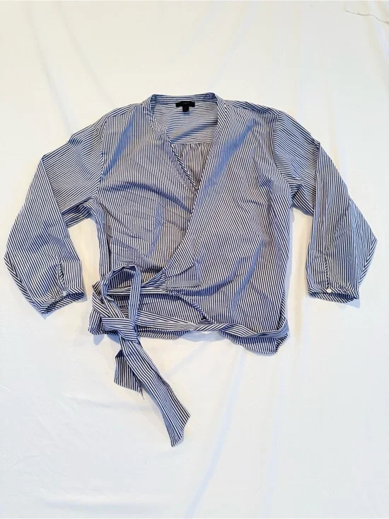 J. Crew Blue White Striped Cotton Wrap Top Womens XL Coastal