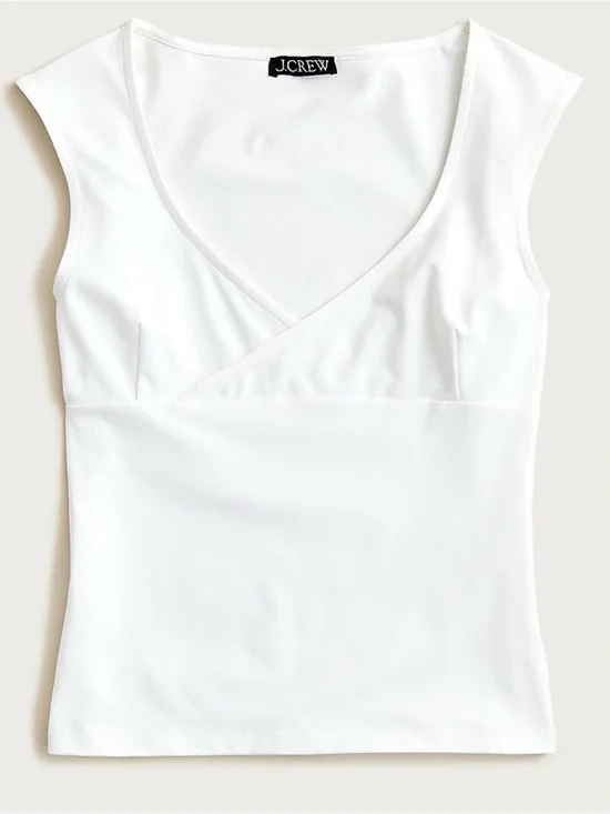 J. Crew Stretch cotton cap-sleeve crossover white shirt EUC Y2K vibes