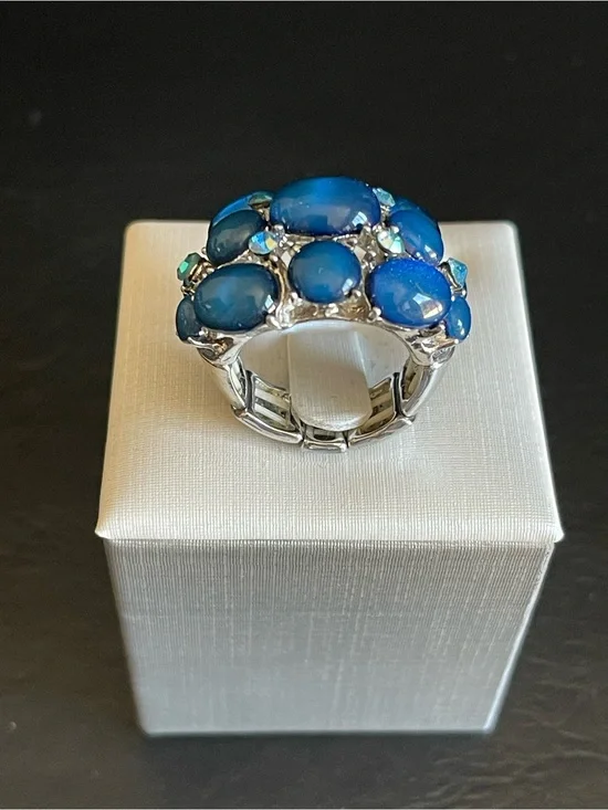 Blue Cabochon Cluster Statement Ring
