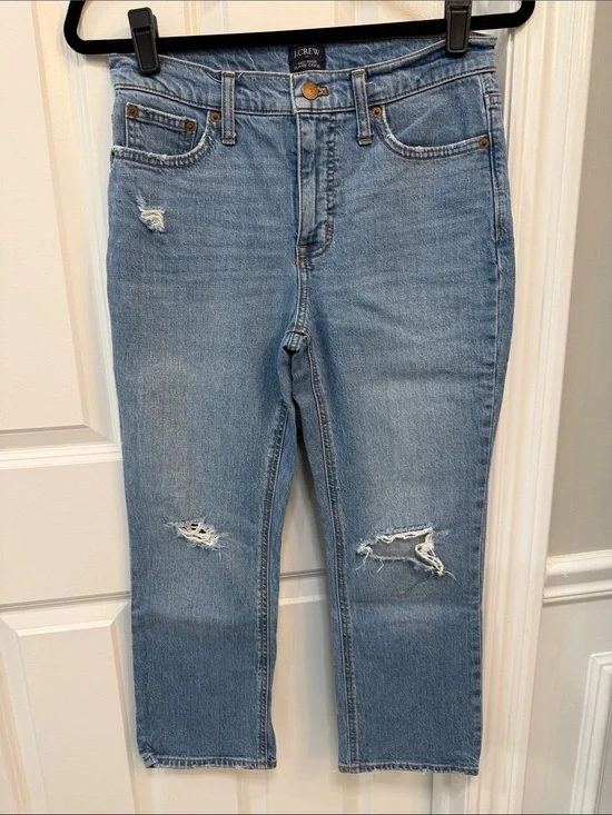 J. Crew Light Blue Distressed Cropped Jeans
