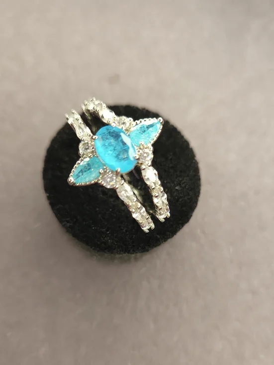 Silver Blue Gemstone Cocktail Ring