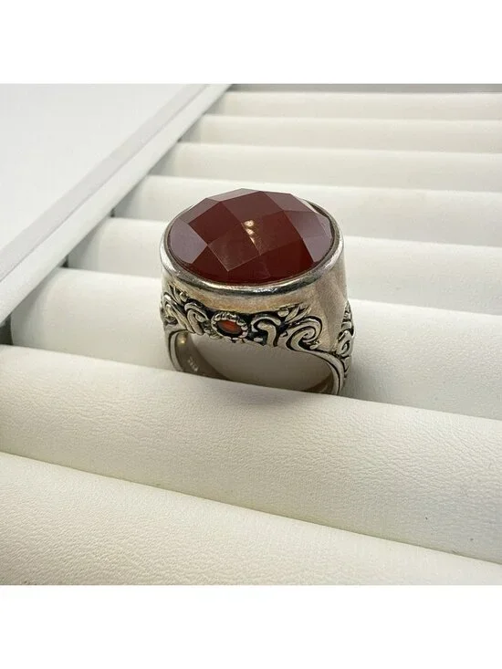 Barse Ring Carnelian Sterling Silver Gemstone size 12 Statement Chunky