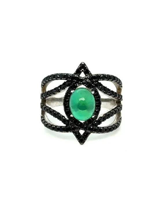 Silver‎ Opal Like Spider Looking Black Stones Ring