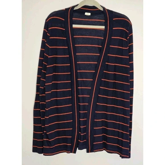 Women's XL Cardigan J.Crew Office Light Weight Navy Stripe Classic Style