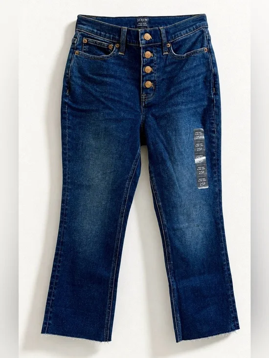 J.Crew High-Rise Flare Crop Jeans Button Fly Dark Wash 25P Petite NWT