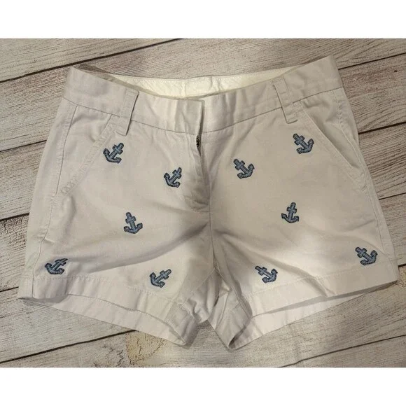J. Crew Embellished Anchor Shorts Khaki Beige Summer Casual Size 00