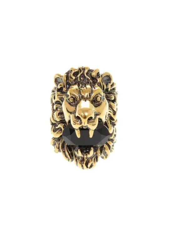 Gucci Lion Head Metal Stone Gold Ring
