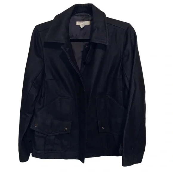 J. Crew Vintage Wool Pea Coat Womens XS Black Wool Blend Classic Button Pockets