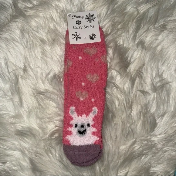 ✨✨5/$10✨✨ Pink Cozy Socks with Heart and Llama Design