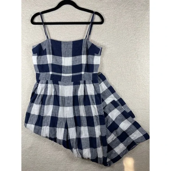 j. crew gingham 100% beauchamps linen capri wide leg jumpsuit 4 coastal preppy