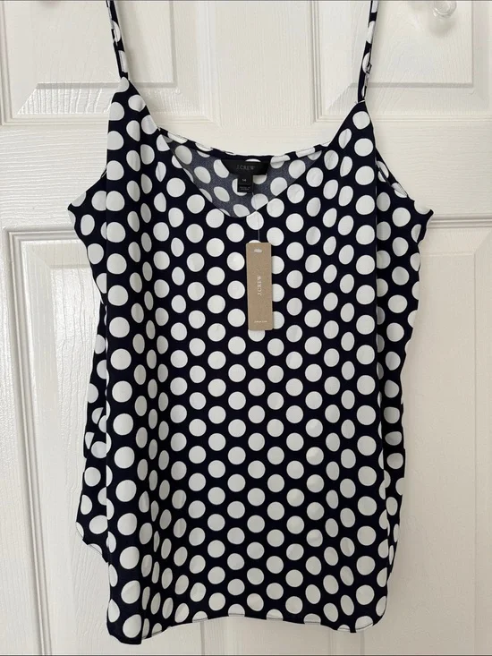 J. Crew Black & White Polka Dot Spaghetti Strap Camisole