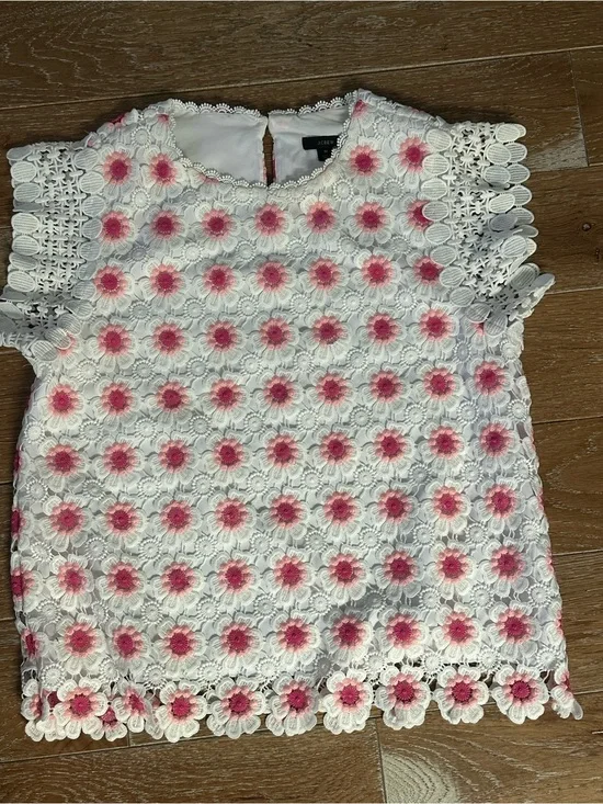 J. Crew White Top with Crochet Trim