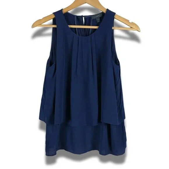 J.CREW Navy Layered Look Viscose Crepe Tank Size 2