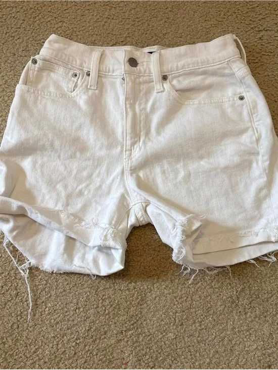 J. Crew White Distressed High-Rise Denim Shorts