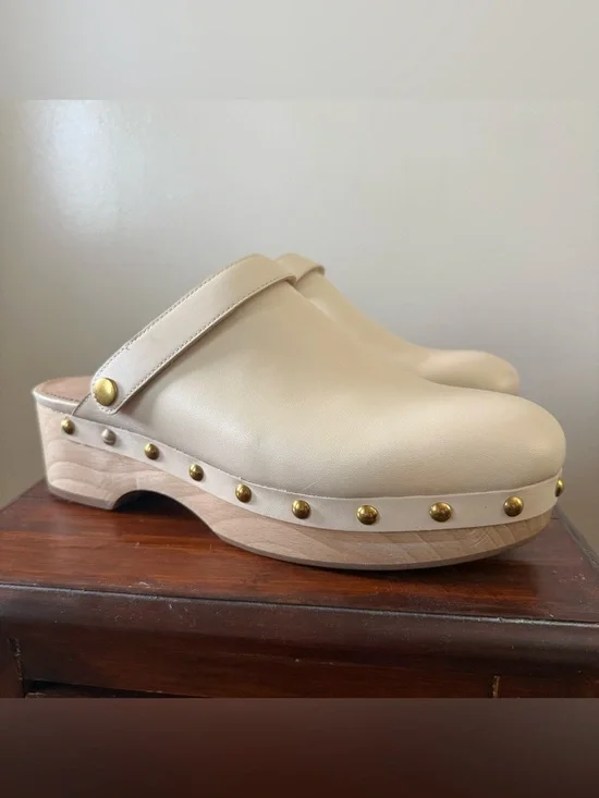 J.Crew Leather Studded Convertible Platform Clogs - Cream