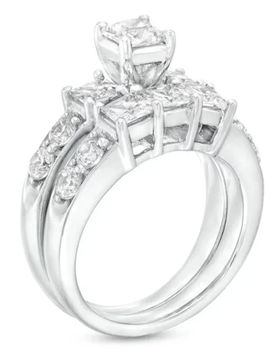 Life Time Warranty Zales 3 CT. T.W. Princess-Cut Diamond Three Stone Bridal Set