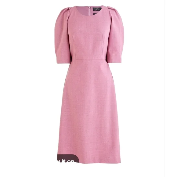 J. Crew Puff Sleeve Italian Wool Sheath Dress in Pink Office Ageless Classic